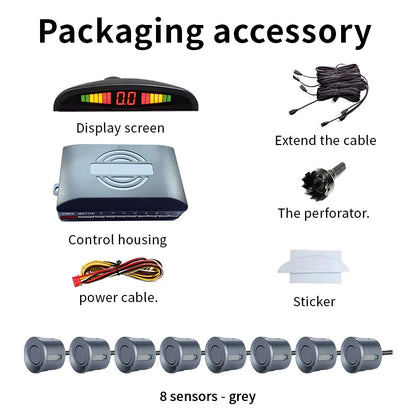 8 Sensors LED Car Parking Sensor 22mm Buzzer Warning With Display Screen Host Control Box For Truck Van RV
