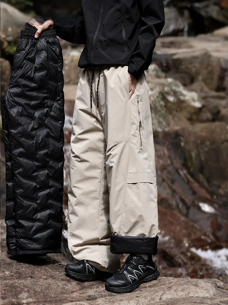 Trendy Large Size Men's down Trousers Winter Outdoor Windproof Warm Straight Leg Pants Long Pants Duck down Filling Pure Color