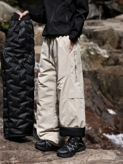Trendy Large Size Men's down Trousers Winter Outdoor Windproof Warm Straight Leg Pants Long Pants Duck down Filling Pure Color