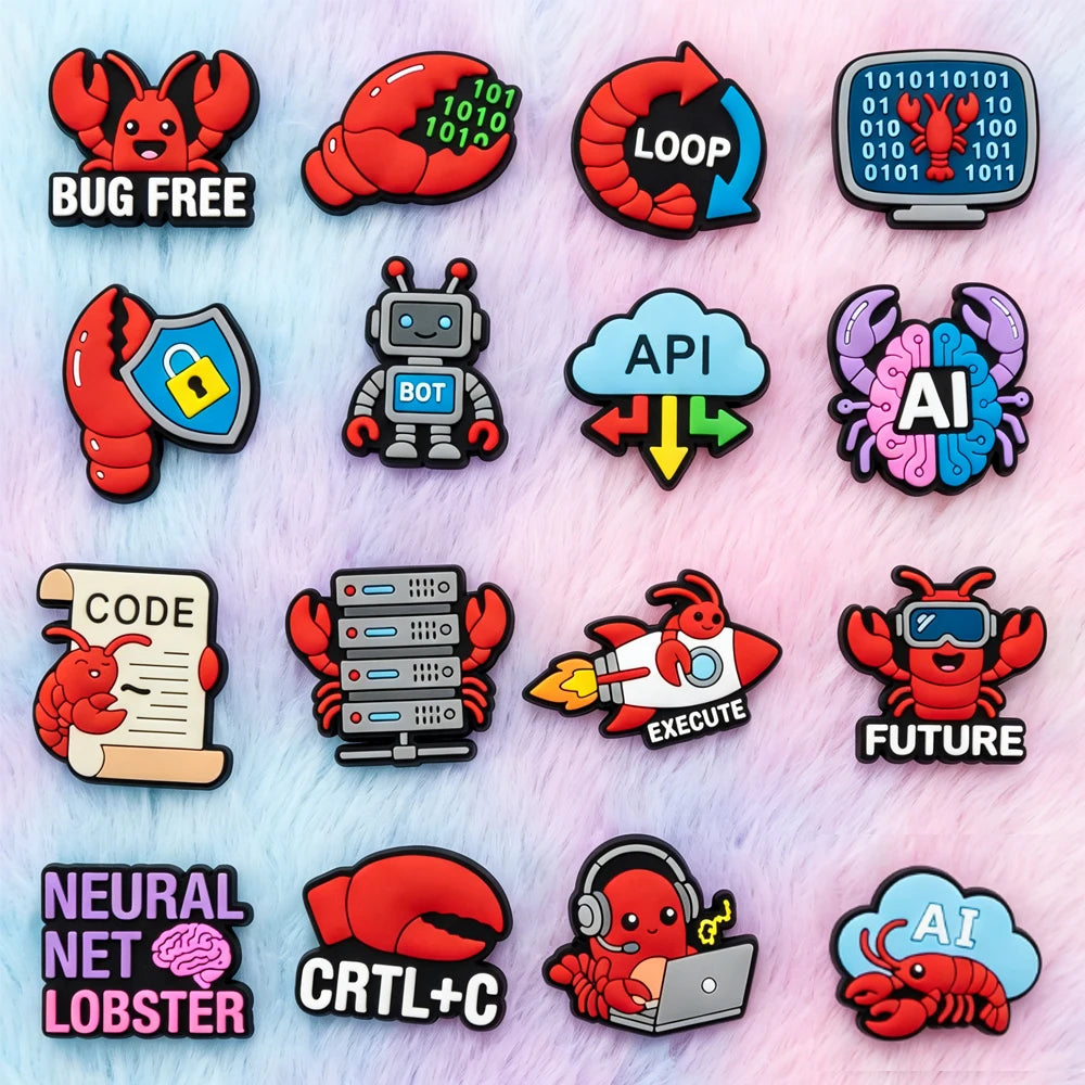 16Pcs Tech Lobster Croc Charms Set, Cute Programmer AI Code Shoe Decorations, DIY for Clogs Sandals, Gift for Coders IT Geeks