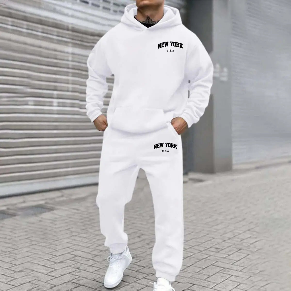Amazon Cross-Border Hot Selling New Arrival Men's and Women's Streetwear Trendy Fleece Hooded Print Sweatshirt Set Bestseller