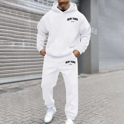 Amazon Cross-Border Hot Selling New Arrival Men's and Women's Streetwear Trendy Fleece Hooded Print Sweatshirt Set Bestseller