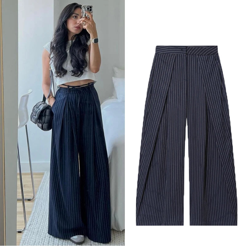 Women's Baggy Pants Woman Trousers Striped Wide Leg Pants Ladies Fashion Casual y2k Pants 2025 Autumn Elegant Pleated Long Pants