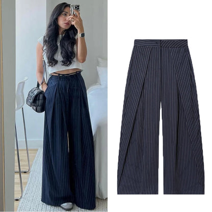 Women's Baggy Pants Woman Trousers Striped Wide Leg Pants Ladies Fashion Casual y2k Pants 2025 Autumn Elegant Pleated Long Pants