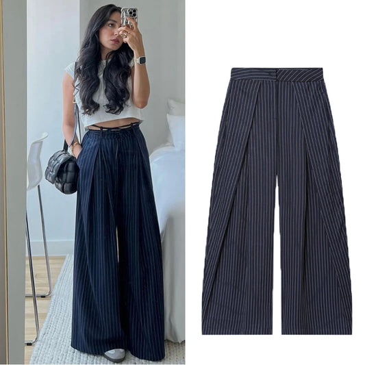 Women's Baggy Pants Woman Trousers Striped Wide Leg Pants Ladies Fashion Casual y2k Pants 2025 Autumn Elegant Pleated Long Pants