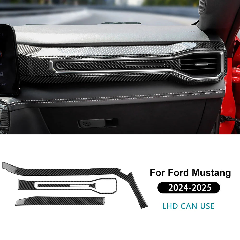 Real Soft Carbon Fiber Sticker For Ford Mustang GT Dark Horse EcoBoost 2024 2025 2026 LHD RHD Car Center Console AC Outlet Trim