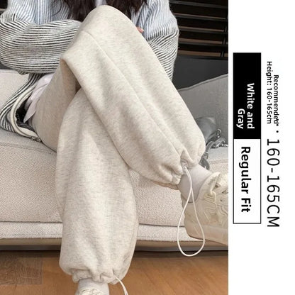 Thickened Fleece Women's Sports Pants Autumn Winter New Style Casual Loose Wide Leg Sweatpants High Waist Polyester Fiber