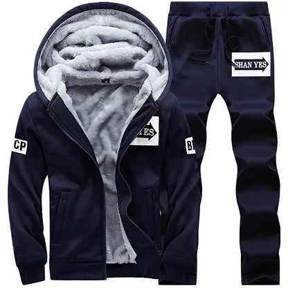 Wolf Czuadlte2024New Winter Men's Sports Set Casual Pants Hooded Sweater Youth Large Plus Plush Thickened Cardigan Two Piece Set