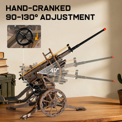 ROKR Anti-aircraft Gun Wooden 3D Puzzle Mechanical Rubber Band Shooting Model Building Kit 133-Piece Puzzle Toys for Desktop Decor Gift for Adults Kids