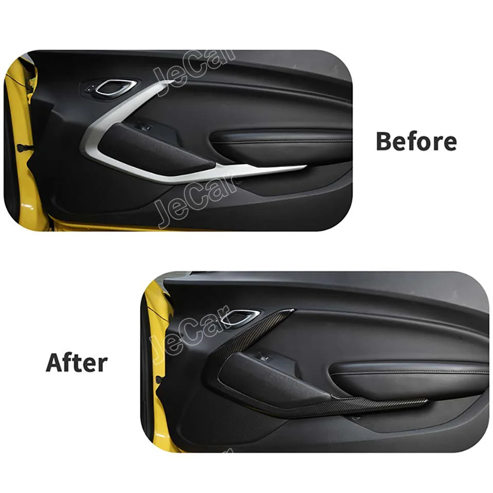 JeCar Carbon Fiber Car Interior Door Strips Decor Protect Cover Trim Stickers ABS For Chevy Camaro 2016 UP Inner Accessories