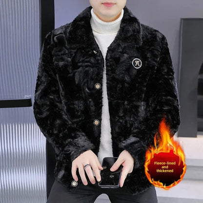 Winter Faux Fur Jacket for Men Fashion Thickened Warm Coats Casual Business Social Streetwear Leather Jacket Men Clothing