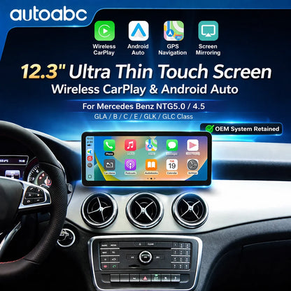 12.3“Wireless CarPlay For Mercedes Benz GLA CLA GLC GLK W205 W176 C117  Ultra thin Touch Multimedia screen with Android Auto BT
