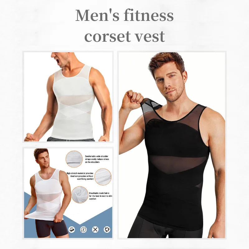 Men's Beer Belly Slimmer Shaping and Compression Vest Men's Shapewear Top – Compression Abdominal Control and Breathabl