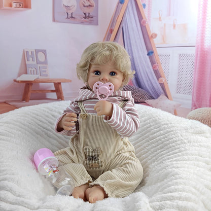46cm Blonde Transplanted Hair Reborn Girl Doll 18Inch Cloth Body Simulation Dolls Companion Children Playing Toy Birthday Gifts