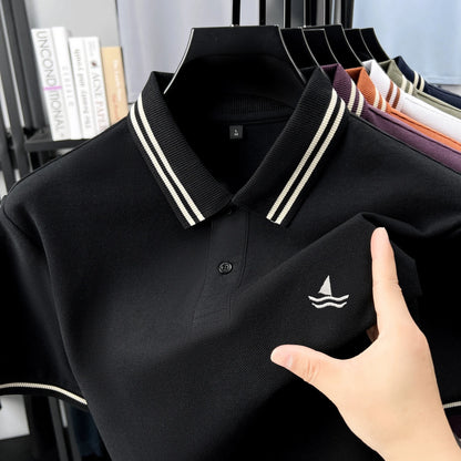 100% Cotton Men's Smart Leisure Polo Shirt Lightweight Comfort Short Sleeve Summer Daily Golf Premium Sailboat Embroidered Tee