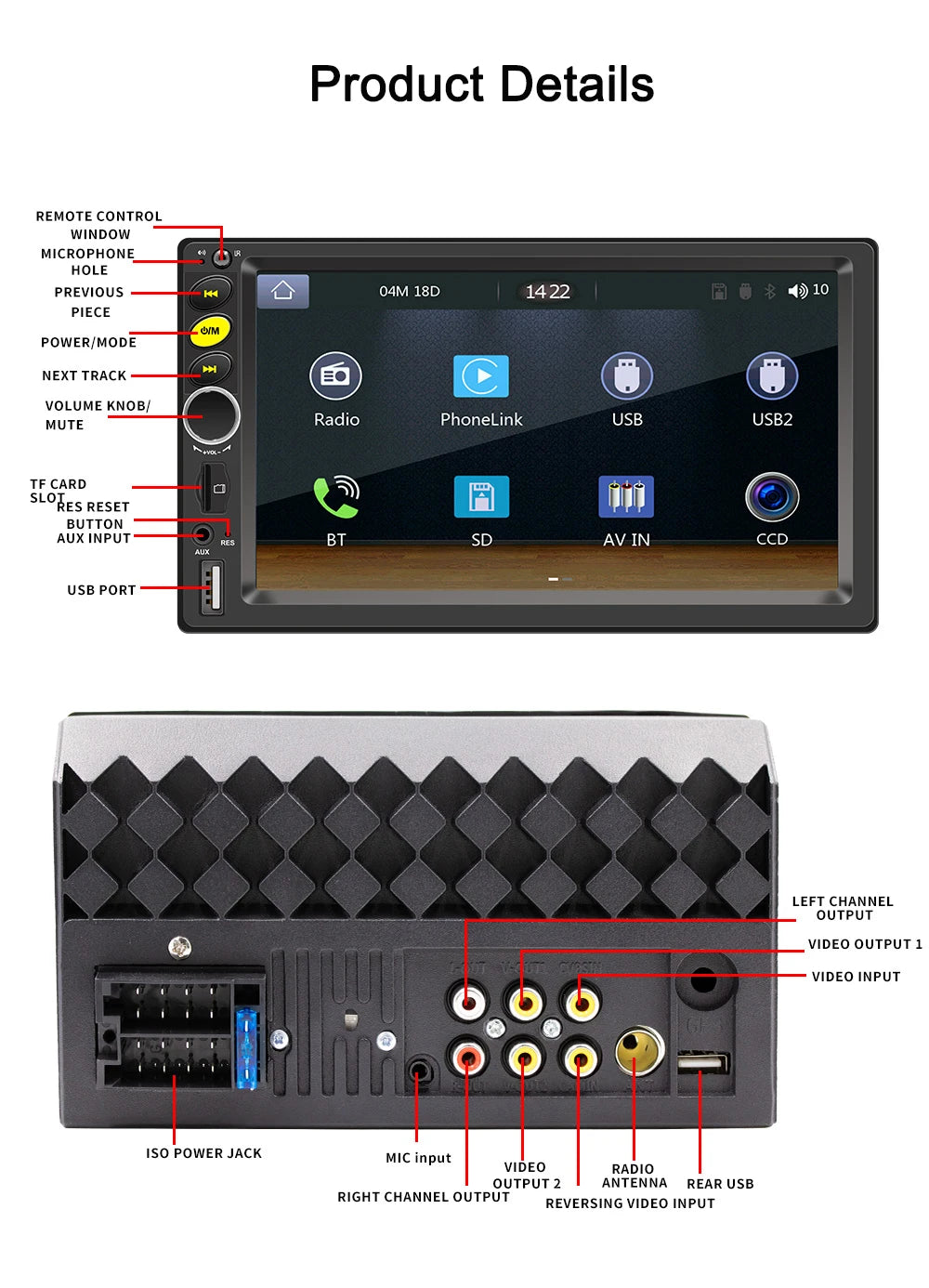 Universal 7"/9"/10“ 2DIN Android 13 4+64G Car Stereo Carplay Android Auto GPS Navigation Bluetooth FM RDS Radio WIFI Touchscreen