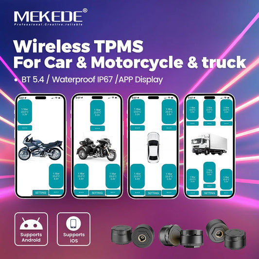 For Apple IOS Android System Mobile Phone APP display Car TPMS BT 5.4 Tire Pressure Sensor Monitoring Motorcycl tricycle Truck