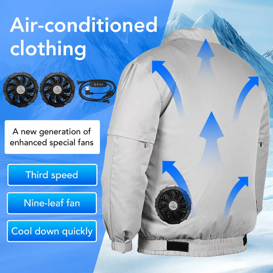 Summer Outdoor Cooling Fan Jacket Removable Sleeves Two-in-one Air Conditioning Clothes USB Charging Men Women Cooling Workwear