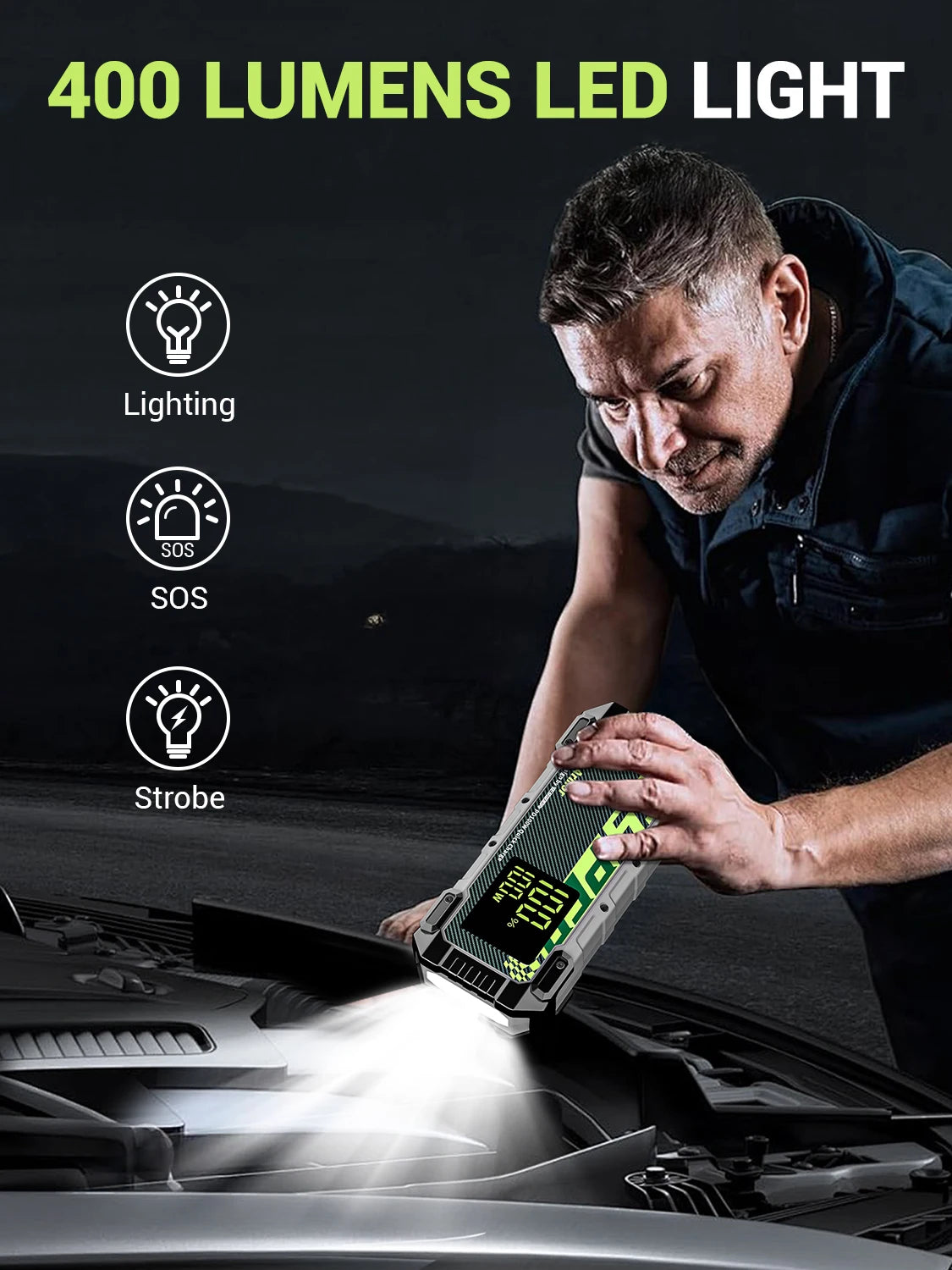 YESPER 4000A Heavy Duty Jump Starter for Diesel Truck SUV – 24000mAh PD 100W Power Bank, Starts 10L Gas Diesel, 3 Mode Light