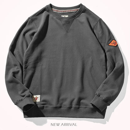 Round neck hoodless sweater for men 300g plush cotton solid color simple long sleeve spring and autumn Pullover Sports Top