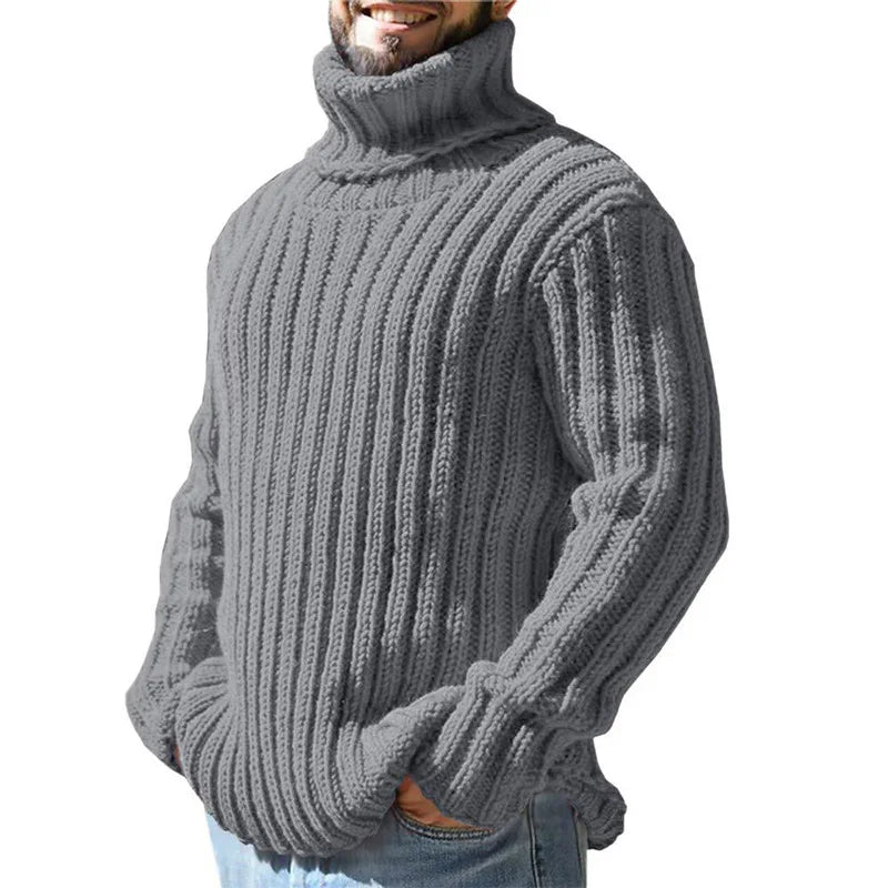 Turtleneck sweater men's solid color slim knitted top autumn and winter new sweater fashion European and American men's clothing