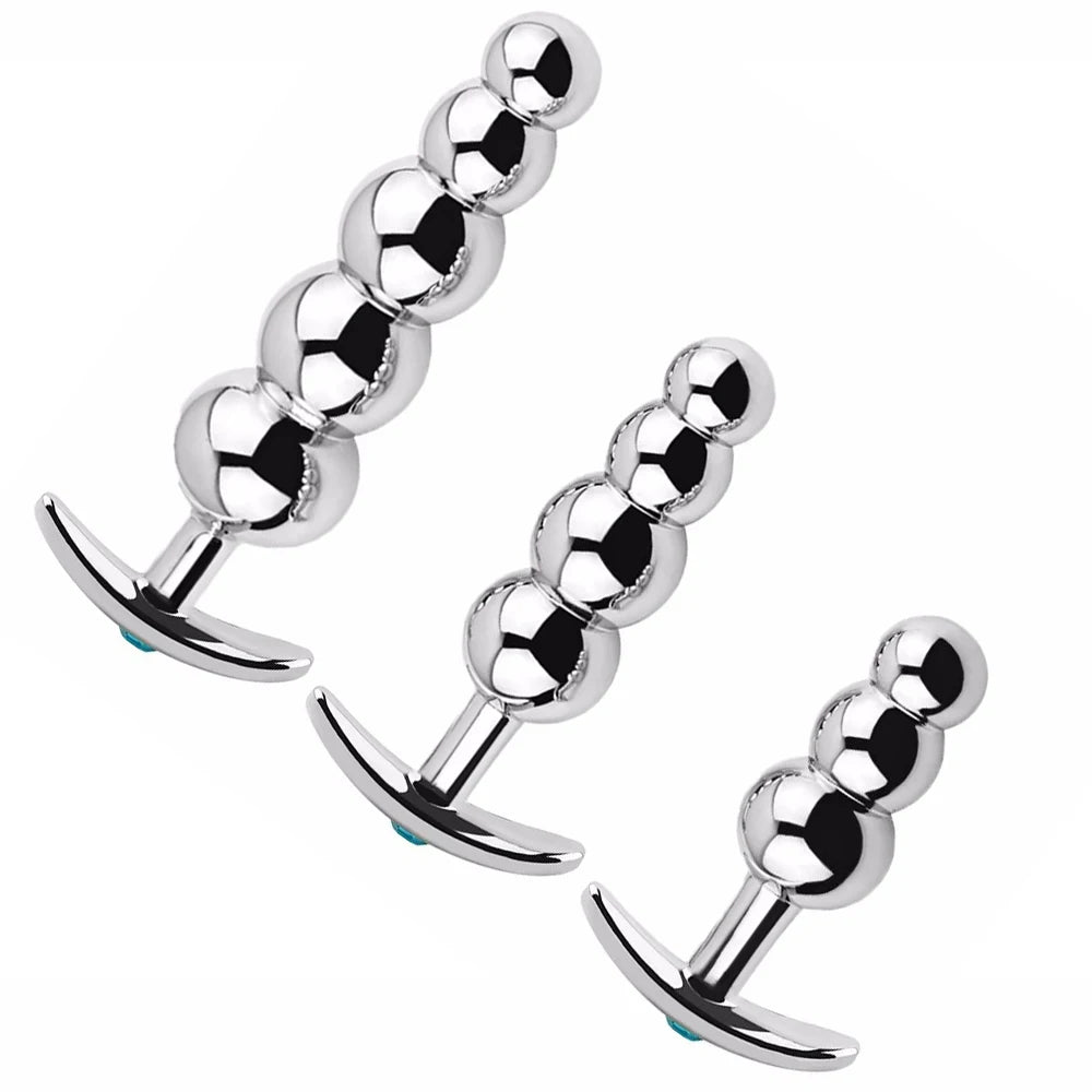 Metal Anal Beads Butt Plug Set Wearable Outerdoor Small Large Anal Plug G Spot Dildo Insert Vagina Anus Sex Toy