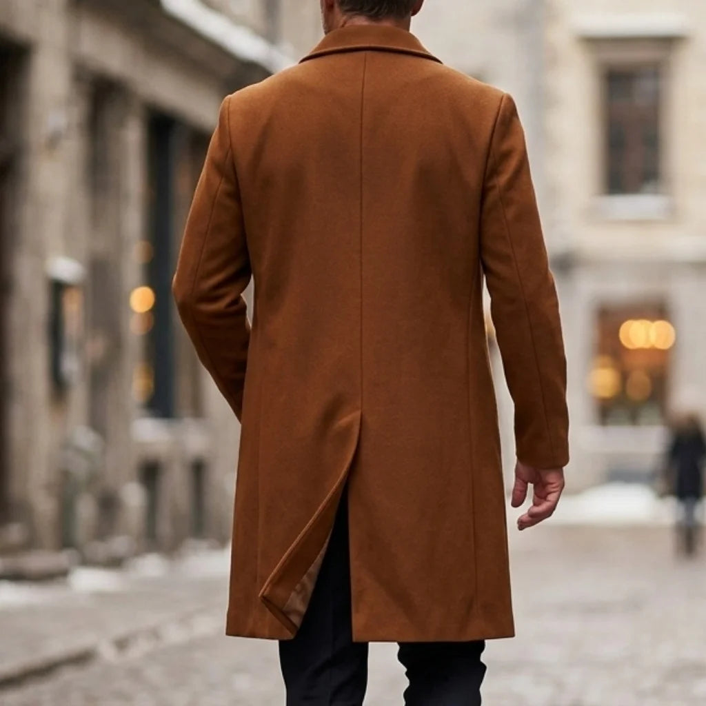 New Winter Men's Double-Breasted Trench Coat Mid-Length Knee Warm Windproof Multi-Pocket Casual Business Style Street Commuting