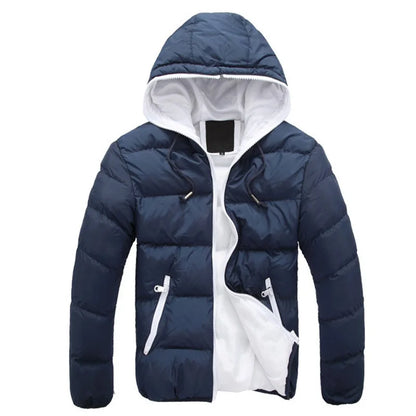2024 Men's Casual Jacket Cotton Parka Coat Autumn Winter Thin Hooded Cotton Padded Jacket Windproof Outdoor Travel Outwear