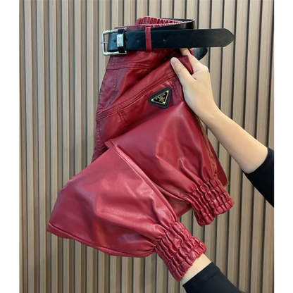 Autumn Winter Leather Pants Fashion High Quality Leg Windproof Plus Velvet Haren Pants All-Match Slimming Casual Trousers Women