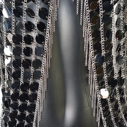 AKYZO Sequined Crop Tops for Women Metal Chain Tassel Nightclub Dance Wear Party Burning Outfits Plastic Tank Top Sexy Festival