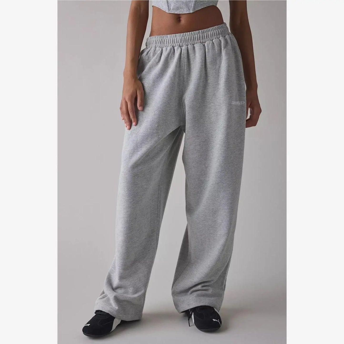 Loose Comfortable Straight Leg Pants Elastic Waist Casual Trousers Mid-Low Waist PVC Fabric Ladies Spring Season Fashion