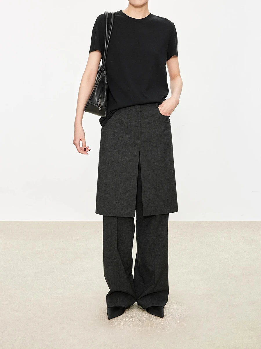 RORORIRI Black Low Waisted Suit Pants for Women Fake Two-piece Skirt Pants Straight Leg Casual Pants Pantalones Mujer Fashion