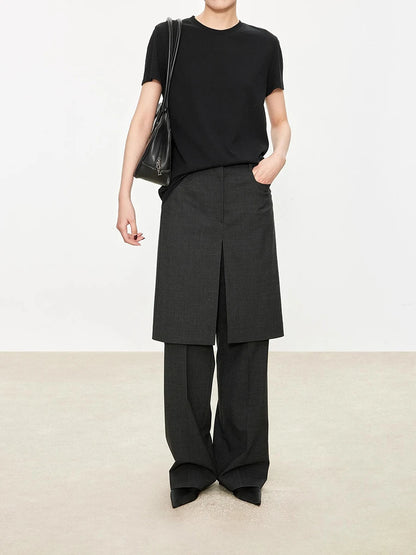 RORORIRI Black Low Waisted Suit Pants for Women Fake Two-piece Skirt Pants Straight Leg Casual Pants Pantalones Mujer Fashion