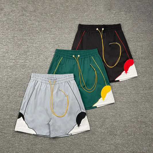 American High Street Rhude Sports Shorts Multi-color Patchwork Loose Breathable Casual Shorts