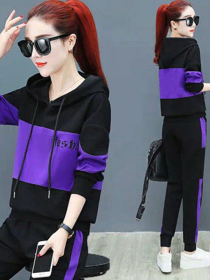 Loose Casual Women's Sportswear Set Fashionable Mom's Spring Autumn Outfit Two-Piece Suit Korean Style High Waist Long Pants