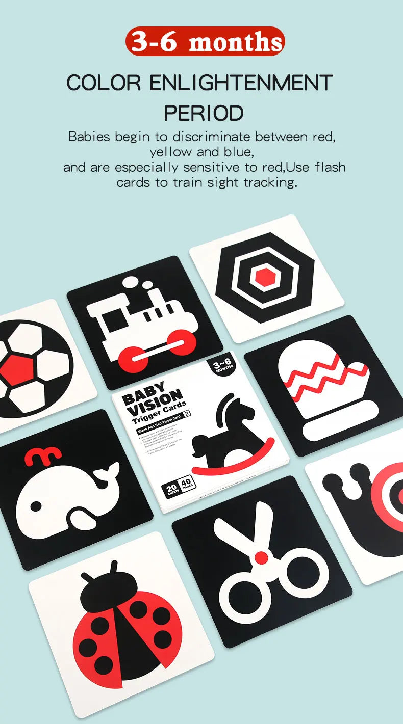 Black and red visual early education card for newborns, visual stimulation of color cognition, flashing new children's early edu