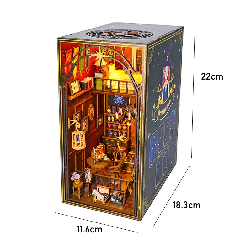 Wooden Book Nook DIY Miniatures Shelf Insert Dollhouse Building Bookshelf Bookend Home Decoration Doll Houses Toys For Xmas Gift