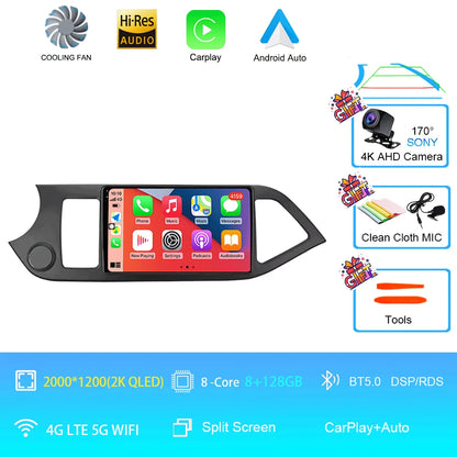 Android 16 For KIA PICANTO Morning 2011 2012 2013 2014 2015 2016 Carplay Auto Multimedia Car Radio Navigation Player WIFI+4G DSP