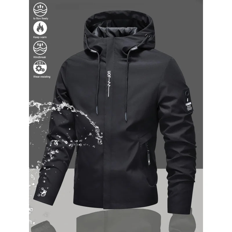 New Men'S Spring And Autumn Fashion Hooded Jacket，Suitable For Sports And Outdoor Leisure Wear，Equipped With A Zippered Pocket