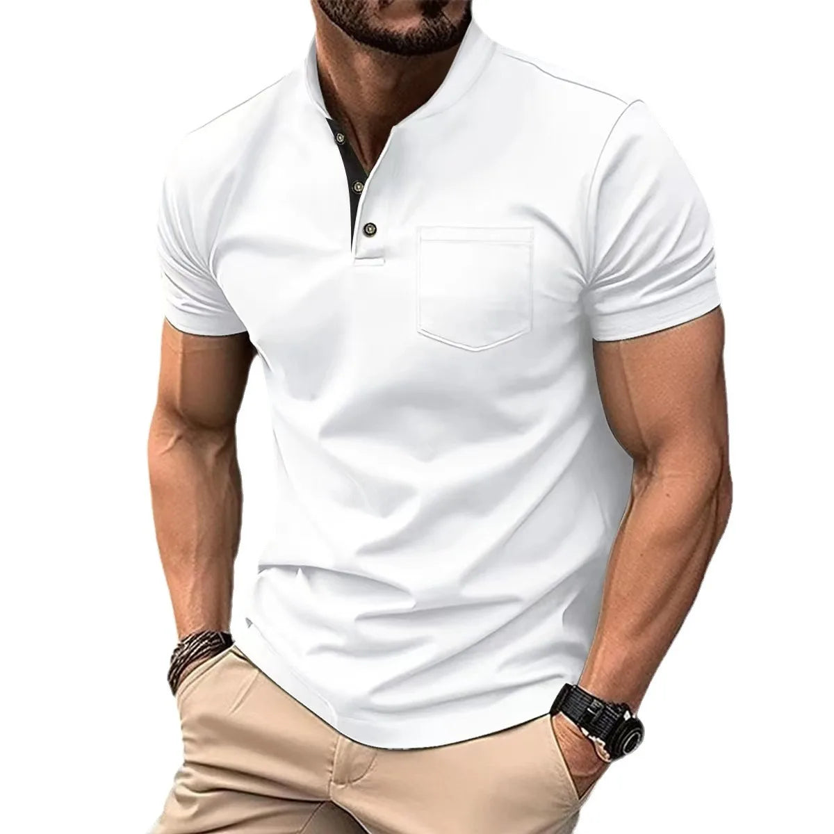 Men's Casual Shirt V-Neck Button Up Versatile Color Lapel Button T-Shirt Polo Shirt for Men Casual Streetwear Summer Cool Wear