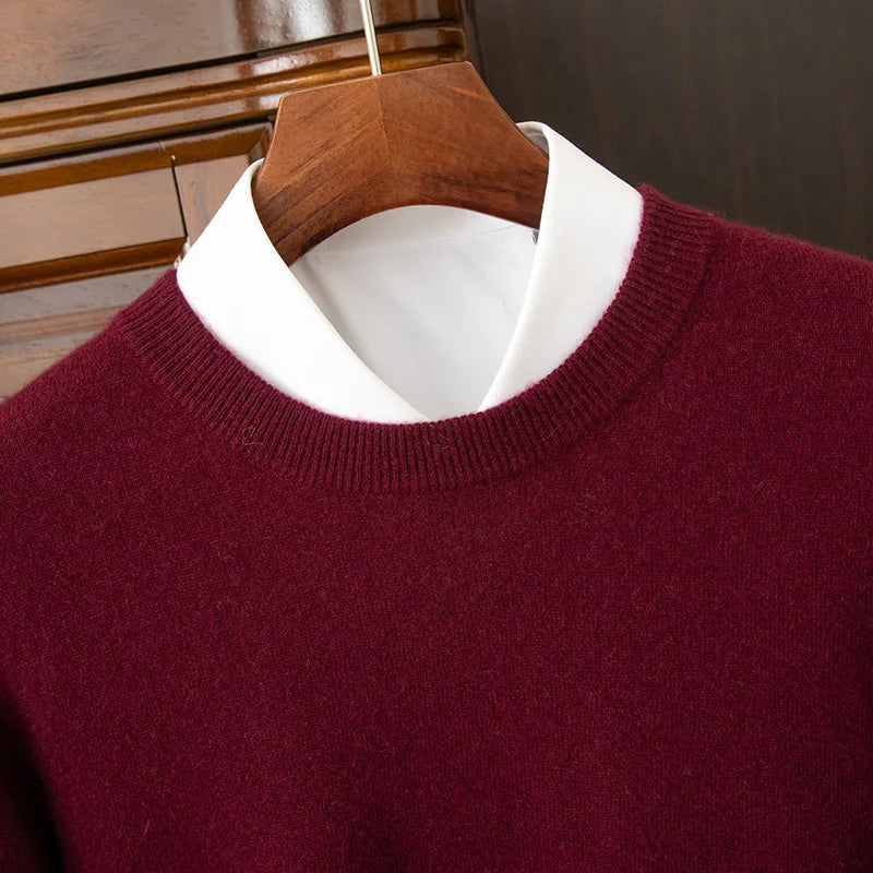 100% cashmere men's pullover business casual solid color knitted sweater loose Pull round neck Tops basic versatile Jumper