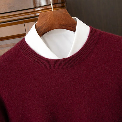 100% cashmere men's pullover business casual solid color knitted sweater loose Pull round neck Tops basic versatile Jumper