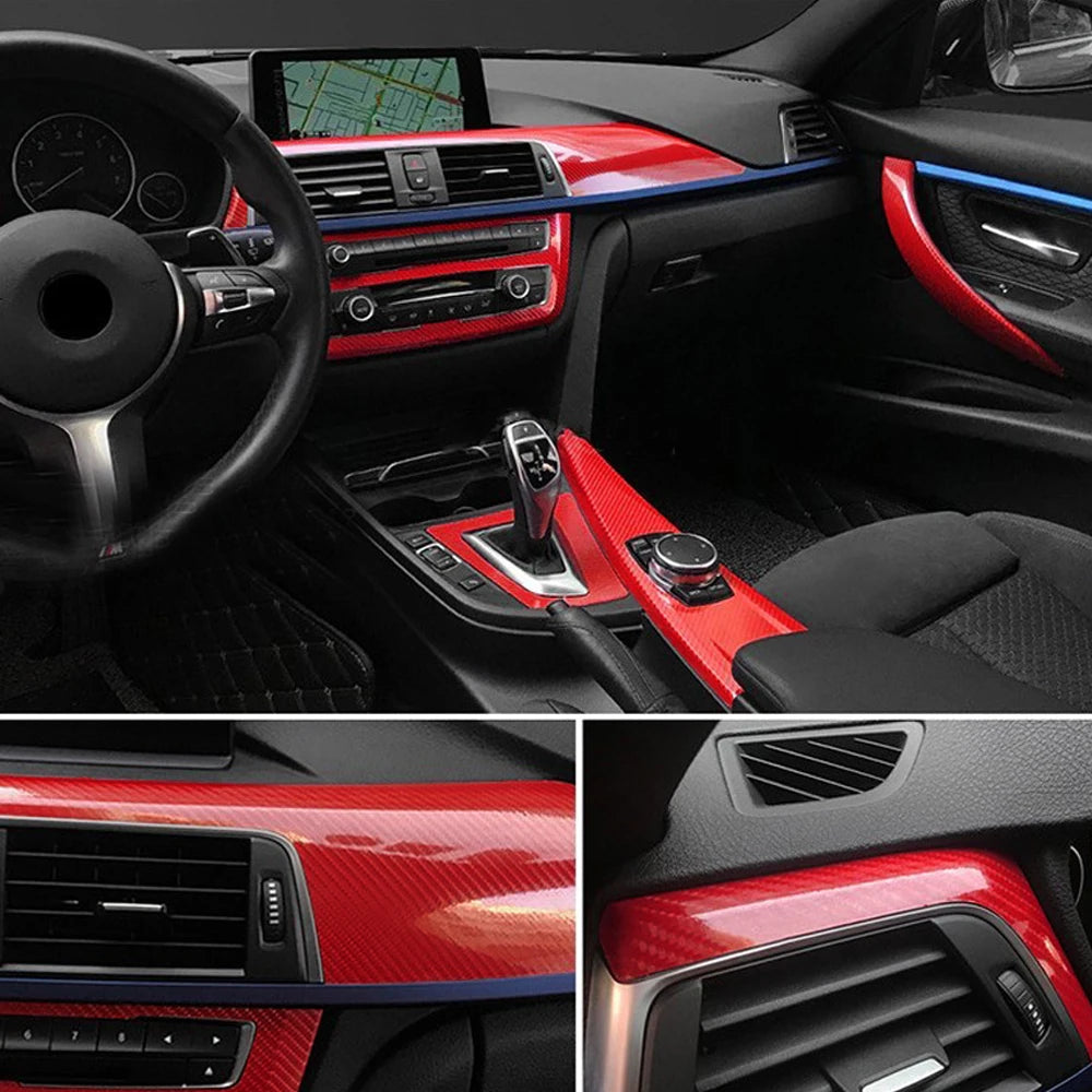 Carbon Fiber Laser Red Car Stickers Glossy Holographic Vinyl Wrap Films Air Release Bubble Free Auto Body Decal Car Accessories