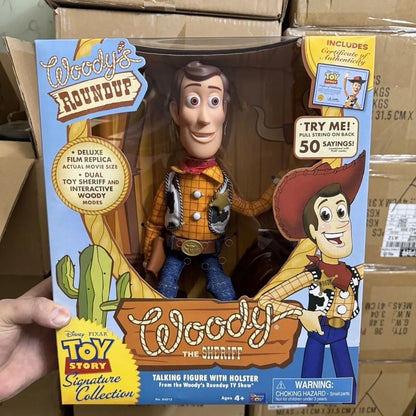 New Hot In Stock 40cm Pixar Toy Story  Woody Action Figures English Movie Sound Character Doll Cloth Cowboy Birthday Gift