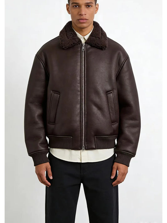 Loose Double-Sided Leather Effect Jacket Men's Casual Style Long Sleeve Zipper Closure Pure Color HMZR Autumn Winter New Arrival