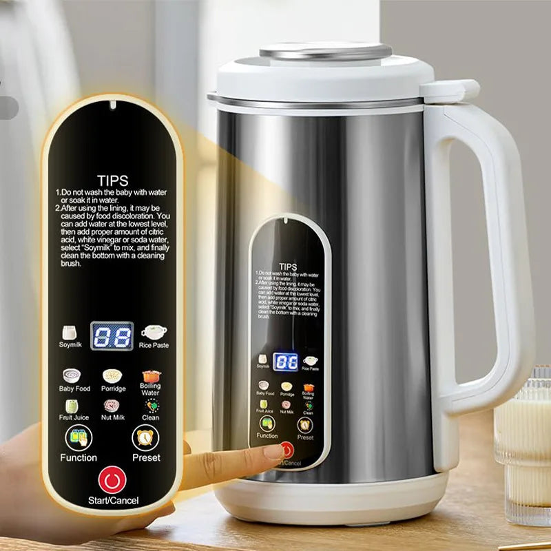 1.2L Soymilk Machine Stainless Steel Electric Milk Frother Multifunctional Large Capacity Household Blender