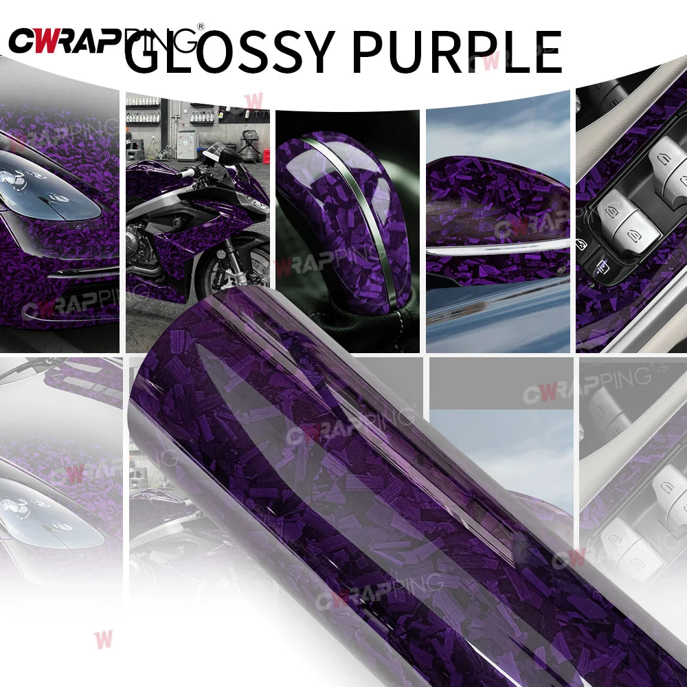 145x200cm Forged Carbon Fiber Purple Car Vinyl Wrap Waterproof Self-Adhesive Film for Hood Roof PPF Vinyl Car Body Covering Film