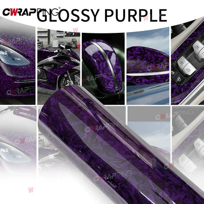 145x200cm Forged Carbon Fiber Purple Car Vinyl Wrap Waterproof Self-Adhesive Film for Hood Roof PPF Vinyl Car Body Covering Film