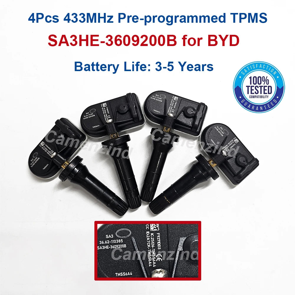 4X Tire Pressure TPMS Sensor SA3HE-3609200B SA3HE3609200B For BYD Song Pro DM-i Yuan UP PLUS Tang DM-i E9 DENZA N7 N8 D9 433MHz