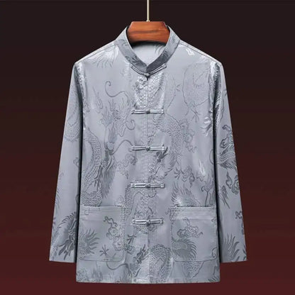Men's Long Sleeve Ice Silk Tai Chi Suit Traditional Chinese Hanfu Vintage Style Tang Costume Elderly Fashion Dad's Clothing